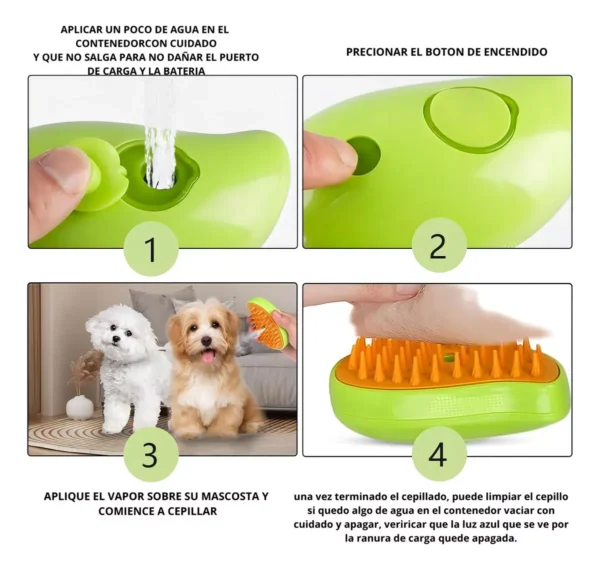 Cepillo De Vapor 3en1 Masajeador Para Mascotas Perros Gatos Color Verde Lima - Image 8