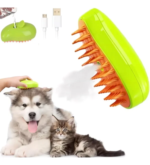 Cepillo De Vapor 3en1 Masajeador Para Mascotas Perros Gatos Color Verde Lima - Image 9
