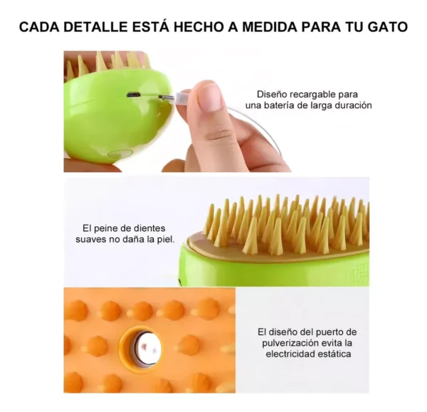 Cepillo De Vapor 3en1 Masajeador Para Mascotas Perros Gatos Color Verde Lima - Image 2