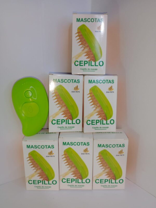 Cepillo De Vapor 3en1 Masajeador Para Mascotas Perros Gatos Color Verde Lima